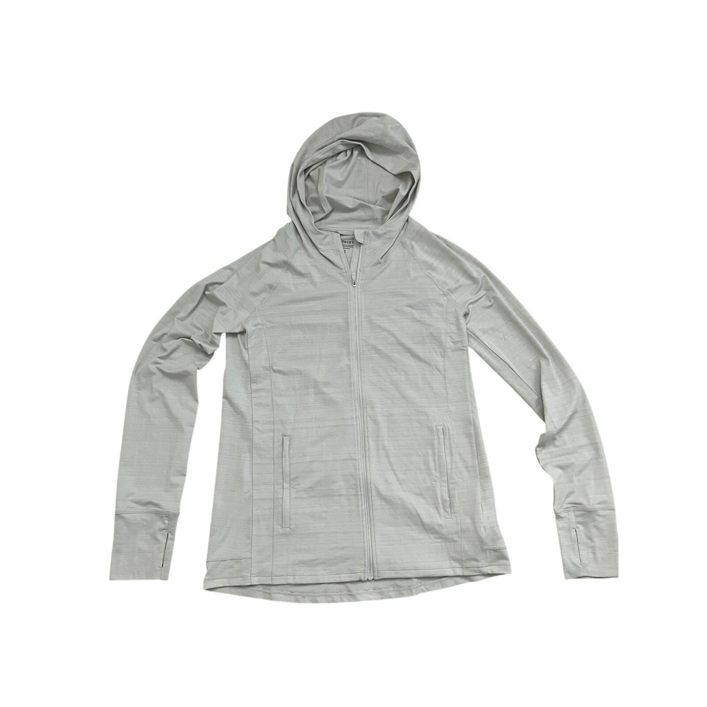 Athleta Womens Small Off White Gray Full Zip Hoodie Thumbholes Activewear Jacket